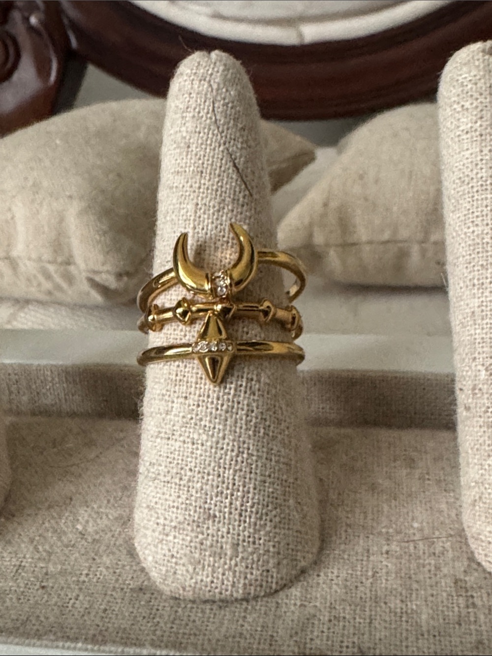 Stella & Dot Gold Crescent and Arrow Stacked Ring Set